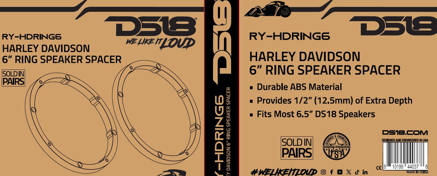 DS18 RY-HDRING 6.5" Speaker 1/2" Spacer Rings for Harley Davidson - Pair - ABS - BLACK