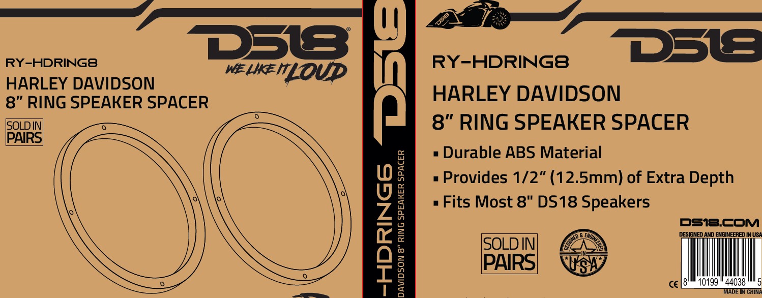 DS18 RY-HDRING 8" Speaker 1/2" Spacer Rings for Harley Davidson - Pair - ABS - BLACK