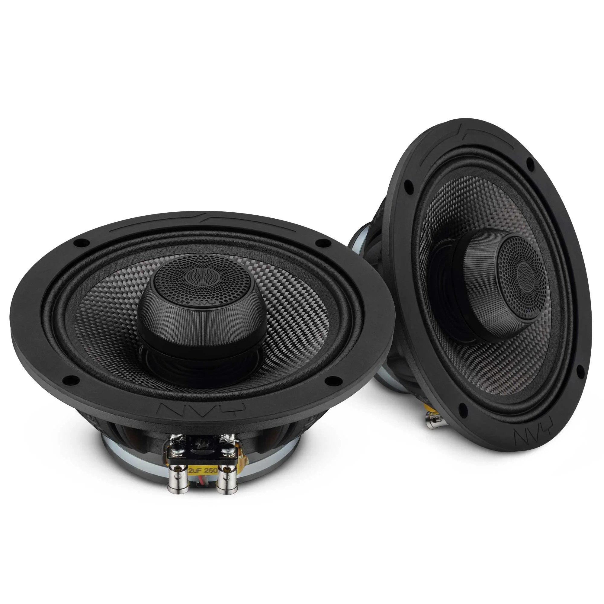 NVY 6.5" 2 Way Coaxial Loudspeaker with Water Resistant Carbon Fiber Cone, 1" Bullet Tweeter and Neodymium Magnet 300 Watts RMS @ 4 OHM - Pair - IP65 - Black