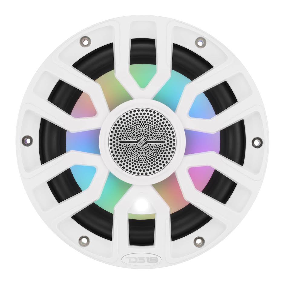 DS18 NXL-IQ 7.7" 2 Way Coaxial Marine Speaker, Floating Bullet Tweeter, Digital LED Lights and Silicone Speaker Cover 175 Watts RMS @ 4 OHM - Pair - IP65 - WHITE