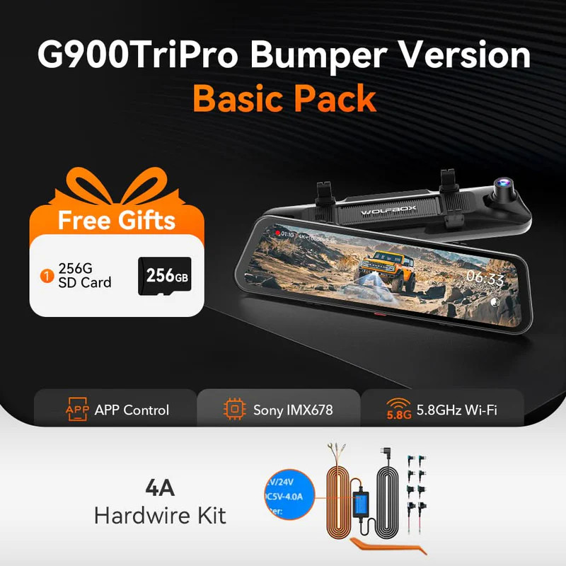 WOLFBOX G900 TriPro Bumper Version 3 Channel Rearview Mirror