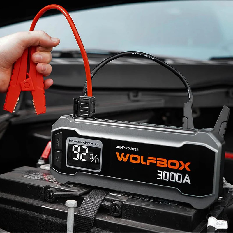 WOLFBOX 3000A Jump Starter,12V Car Battery Jump Starter with 65W Quick Charger,LED Display,59.2Wh Portable Jump Starter Battery Pack(8L Gas 6L Diesel Engine) with Booster,LED Light,Jumper Cables