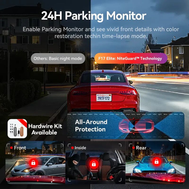 REDTIGER F17 Elite 4K 3 Channel Dash Cam Sony STARVIS 2 Dual HDR WIFI 6 Full Night Color