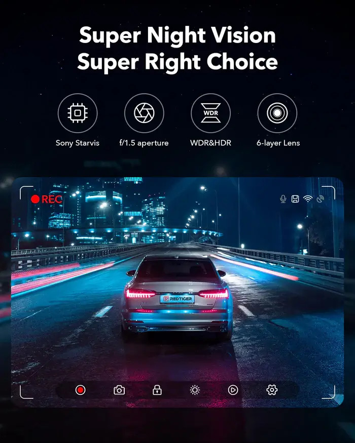 REDTIGER Full HD 4K F7NP 4K Front and Rear Dash Cam