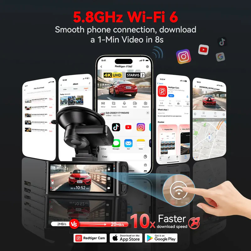 Redtiger F7NT 4K Sony STARVIS 2 HDR WiFi 6 Touch Screen Voice Contral Dual Dash Cam