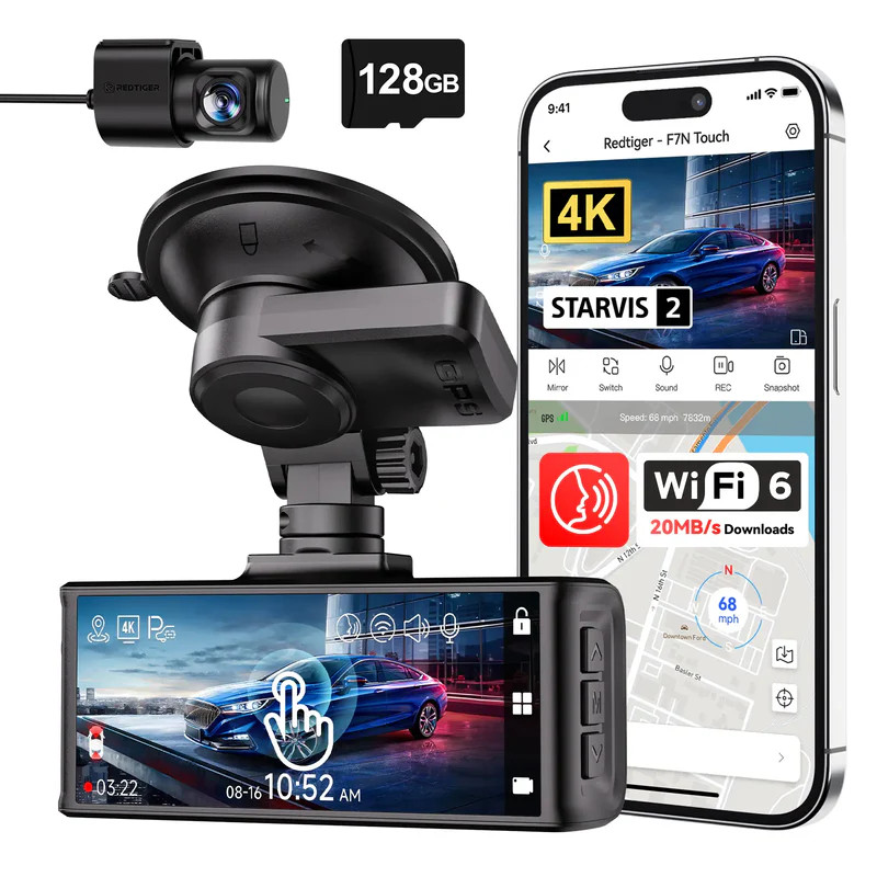 Redtiger F7NT 4K Sony STARVIS 2 HDR WiFi 6 Touch Screen Voice Contral Dual Dash Cam