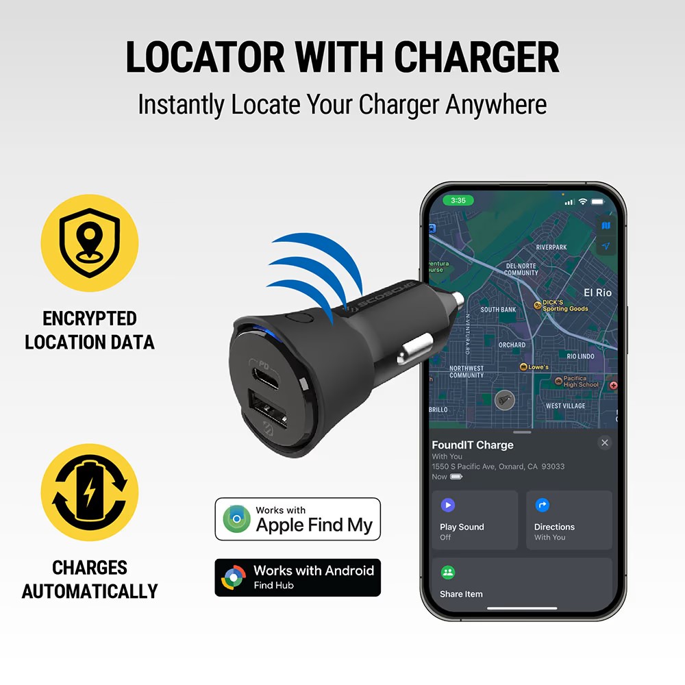 SCOSCHE FoundIT Charge
Item Locator with 32W Dual-Port 12V Charger