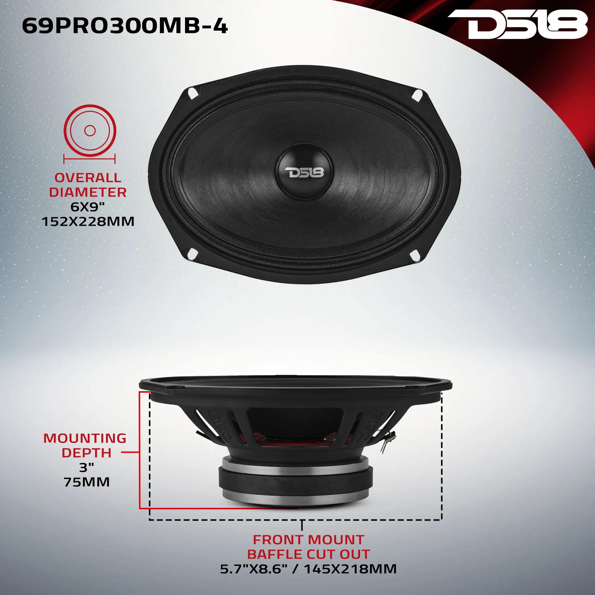 DS18 6x9" Water-Resistant Mid-Bass Loudspeaker | 150W RMS 4-Ohm