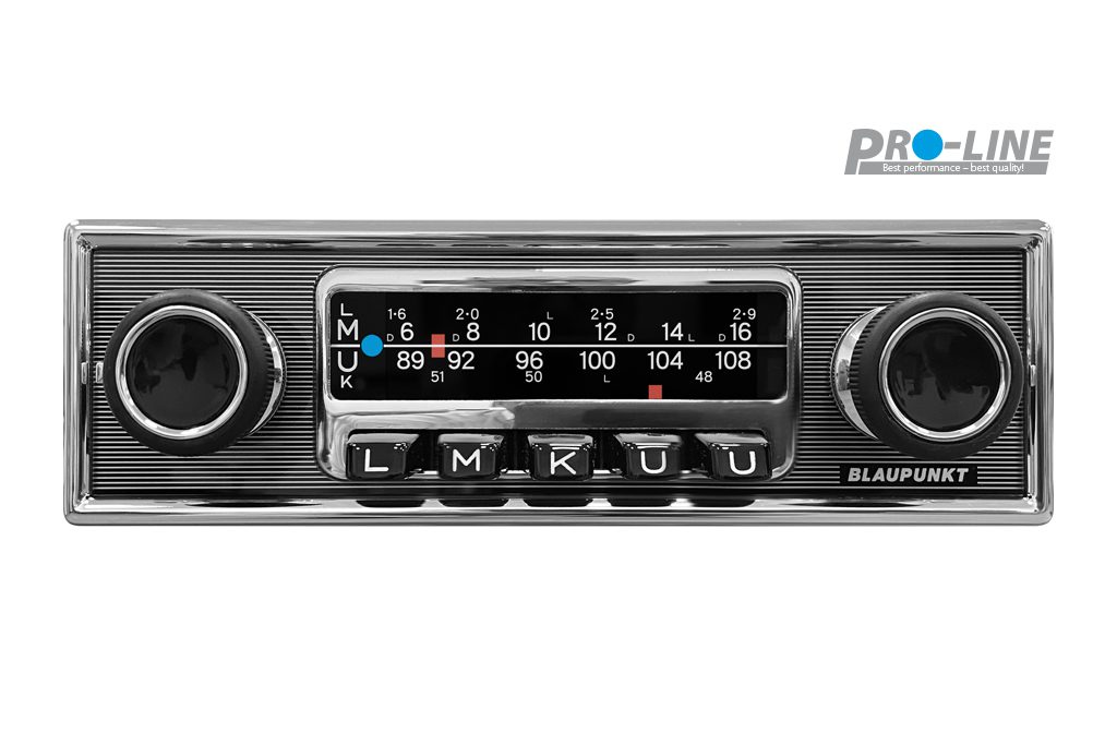 BLAUPUNKT PRO LINE 70s car radio (from 1970) as a new edition with 3" Digital Colour Display, DAB+ and FM High-End Tuner, Bluetooth Twin Connect, USB, AUX