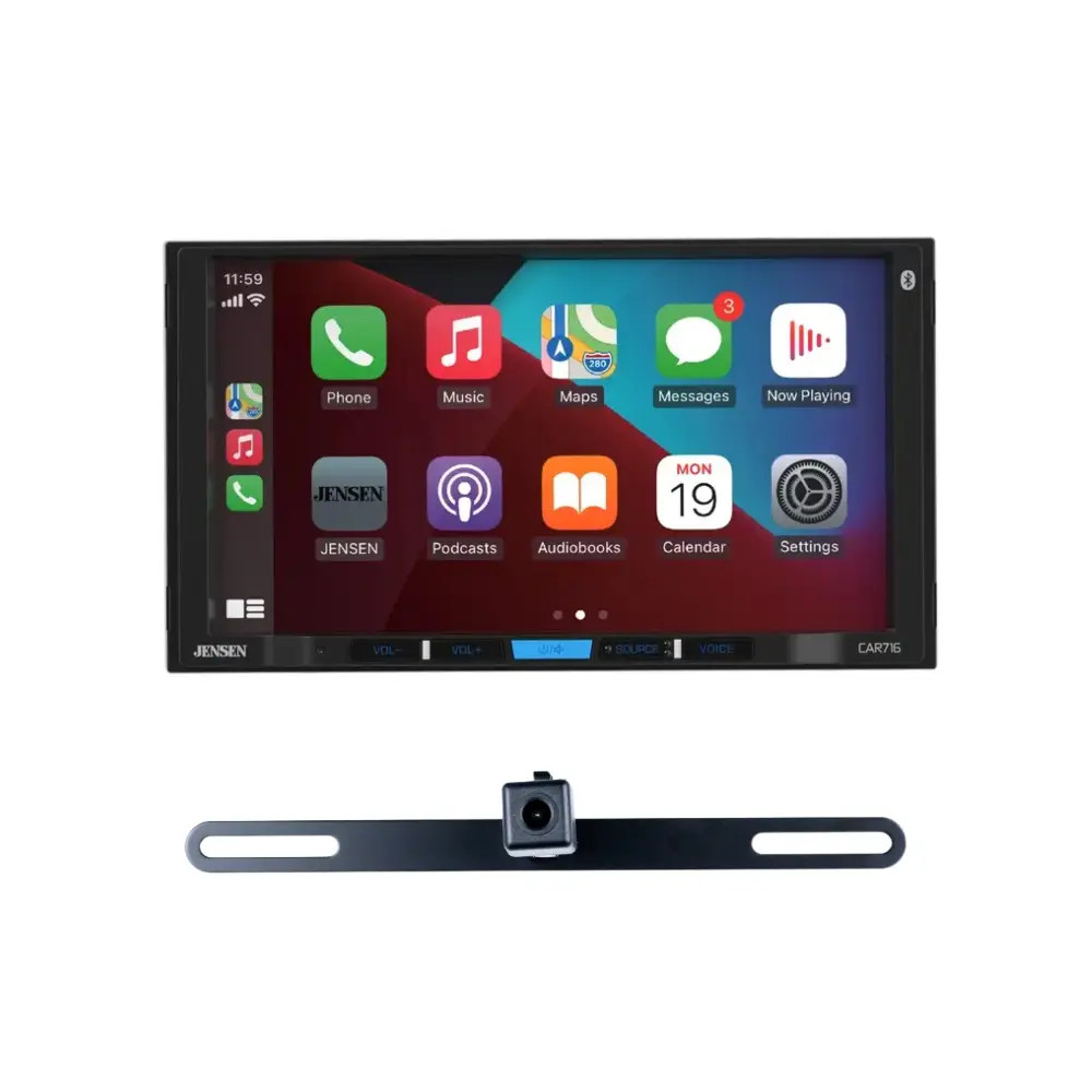JENSEN 7" DOUBLE DIN APPLE CARPLAY & ANDROID AUTO WITH BACKUP CAMERA INCLUDED