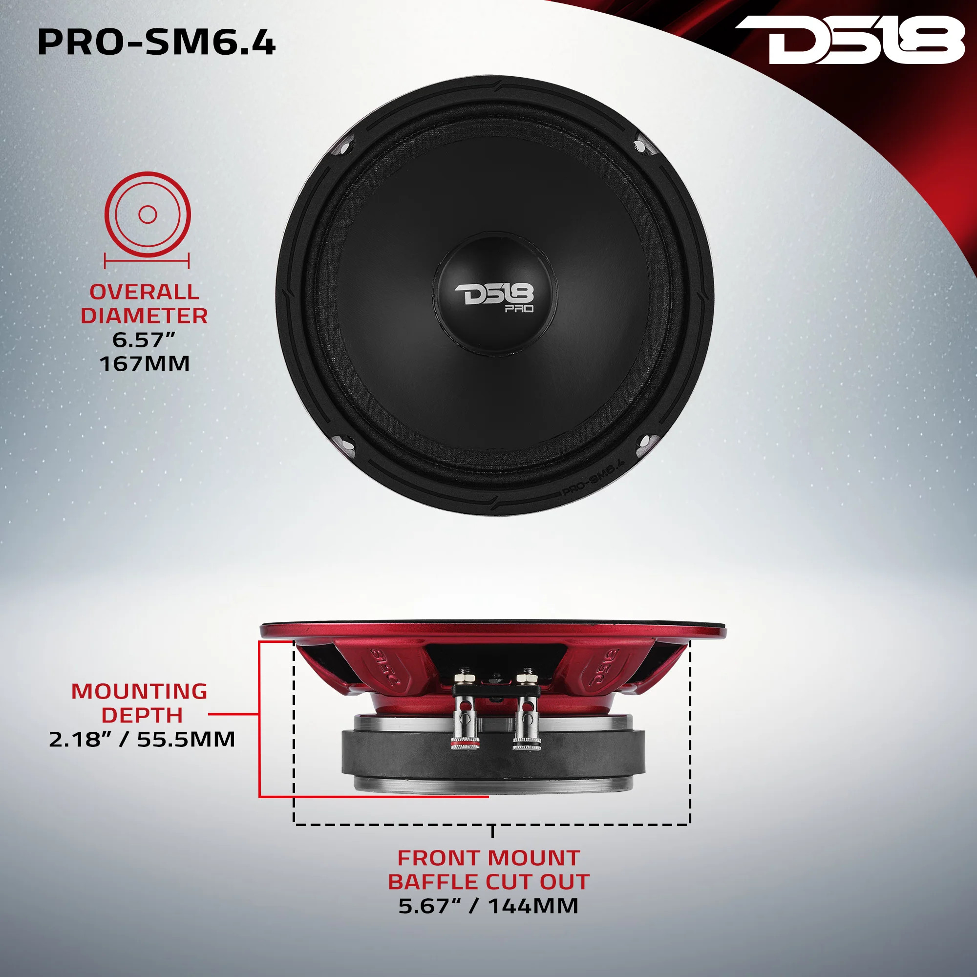 DS18 PRO-SM 6.5" Slim Mid Range Loudspeaker with Water Resistant Cone 200 Watts RMS @ 4 OHM - IP65