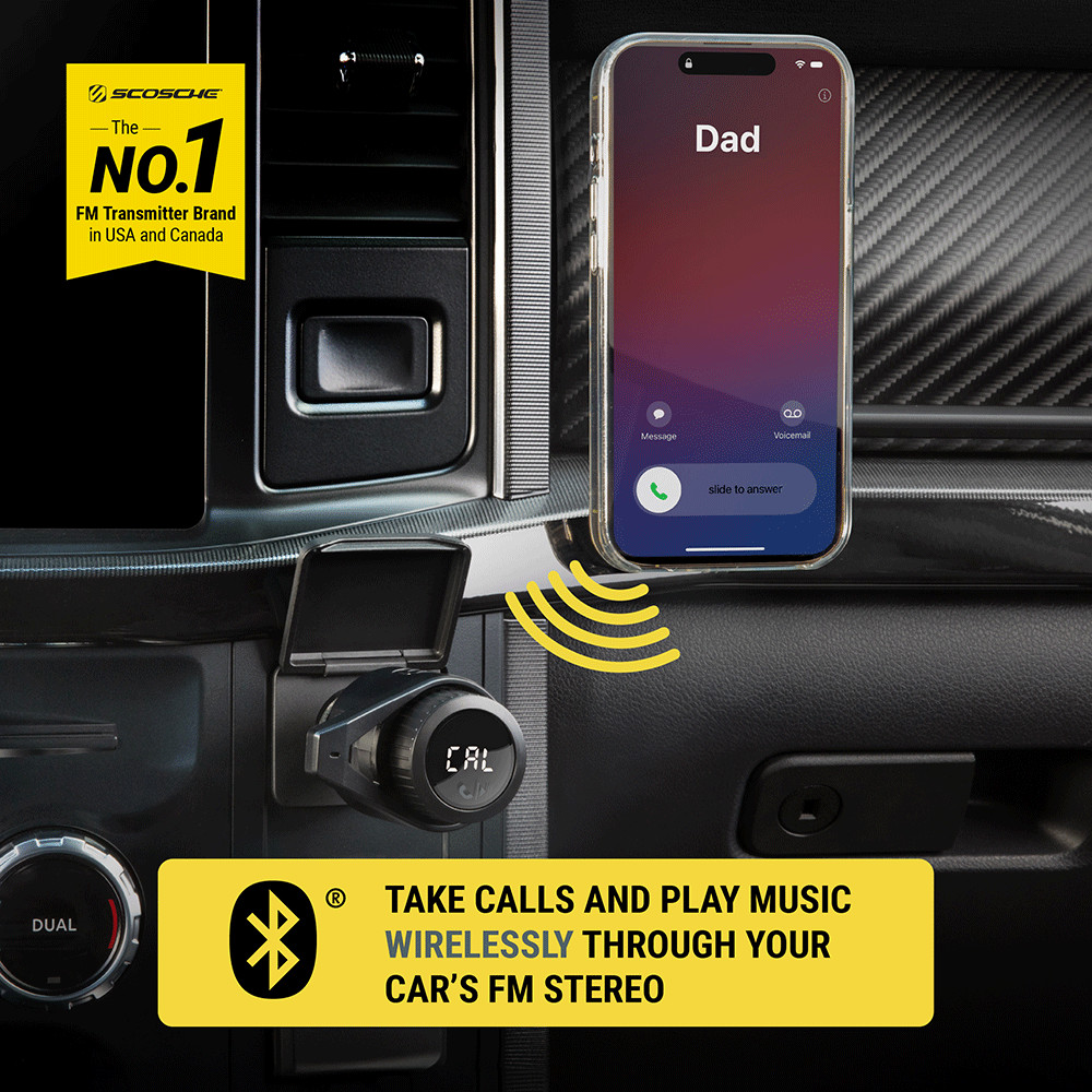 Scosche BTFM9-SP Bluetooth FM Transmitter Dual 12W USB-C & USB-A Ports Fast Car Charger BTFREQ? PRO Wireless Hands-Free Car Kit