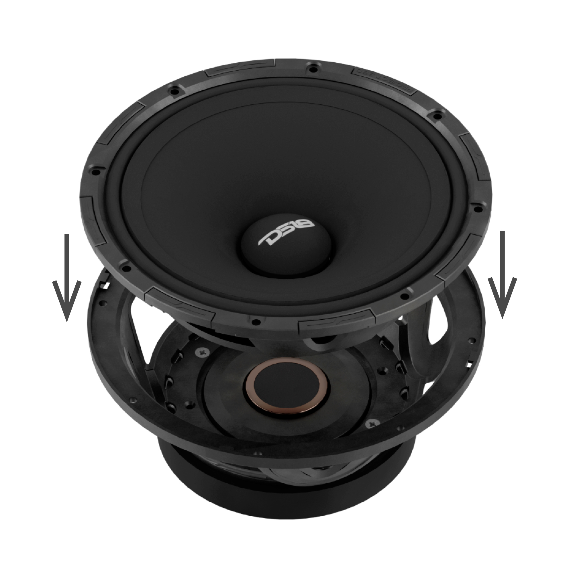 DS18 COMPETITION GRADE PRO 8" MID-HIGH LOUDSPEAKER WITH PATENT PENDING ROTATING RECONE DESIGN - 300W RMS - 600W MAX - 4 OHM