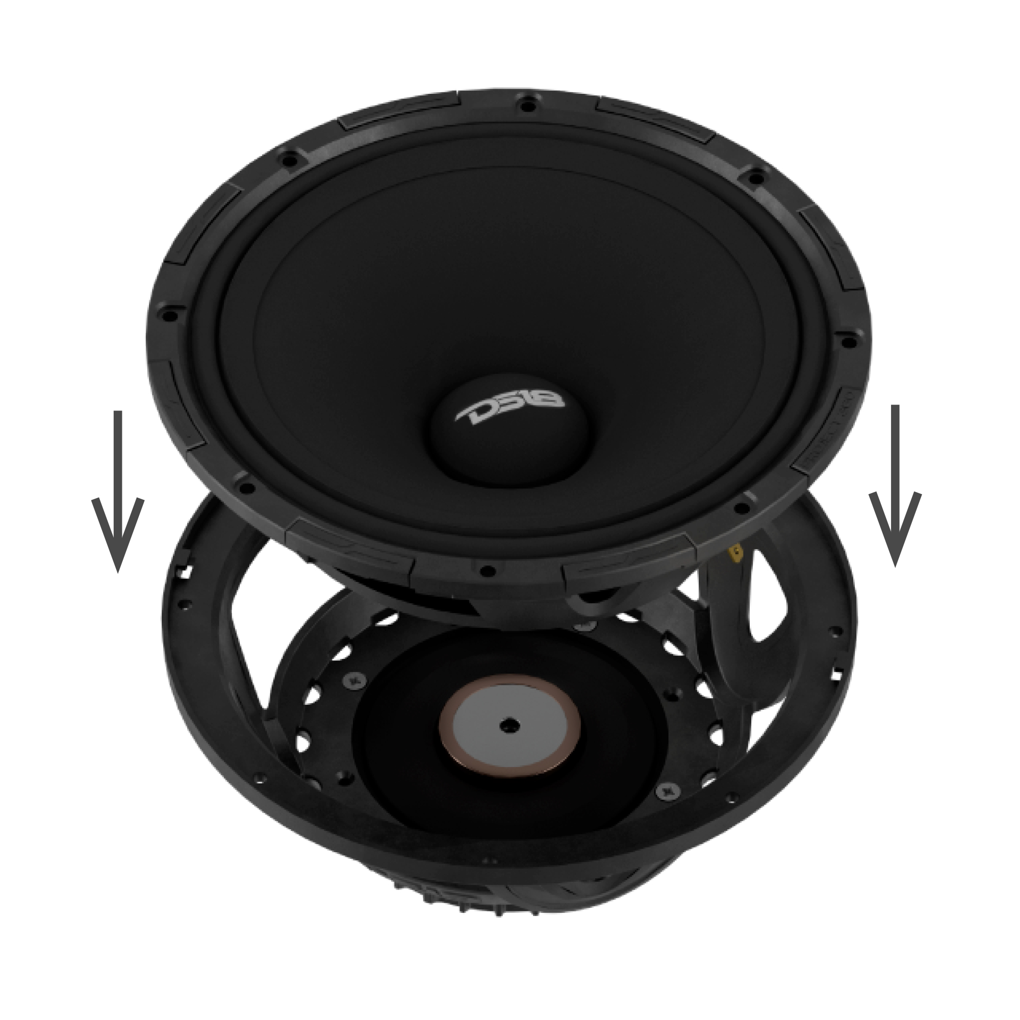 DS18 COMPETITION GRADE PRO 8" MID-HIGH LOUDSPEAKER WITH PATENT PENDING ROTATING RECONE DESIGN - 350W RMS - 700W MAX - 4 OHM - NEODYMIUM MAGNET