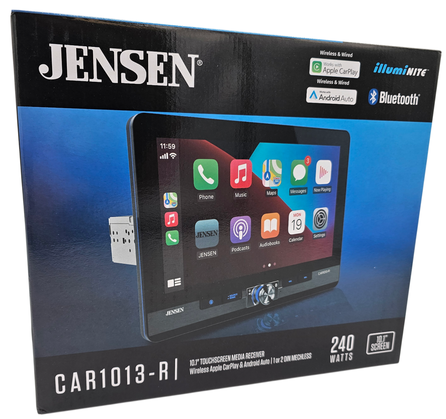 JENSEN 10.1" Mechless CPAA AV Receiver
w/ Light Ring