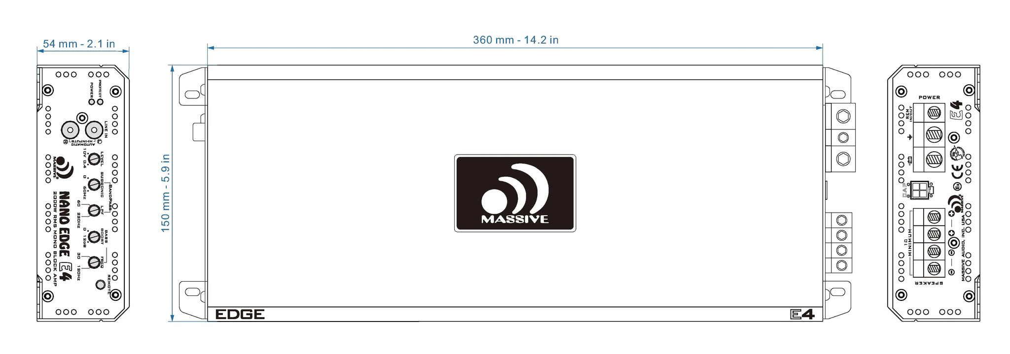 MASSIVE AUDIO NANO EDGE 2000W X 1 RMS AMPLIFIER