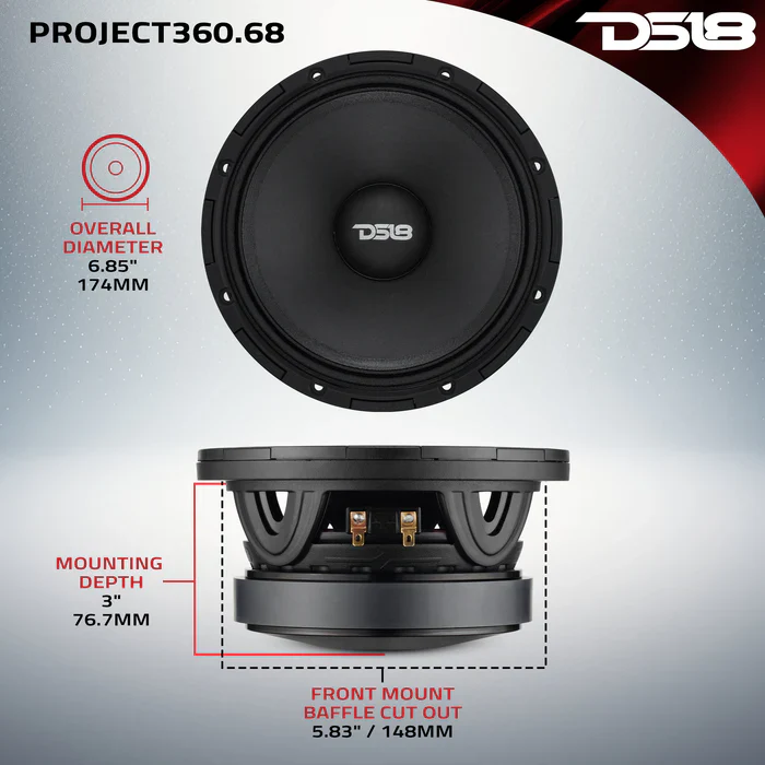 DS18 PROJECT360 6.5" Mid-High 98 dB Loudspeaker - 300W RMS 8-Ohm - Rotating Recone Design For Quick Repair