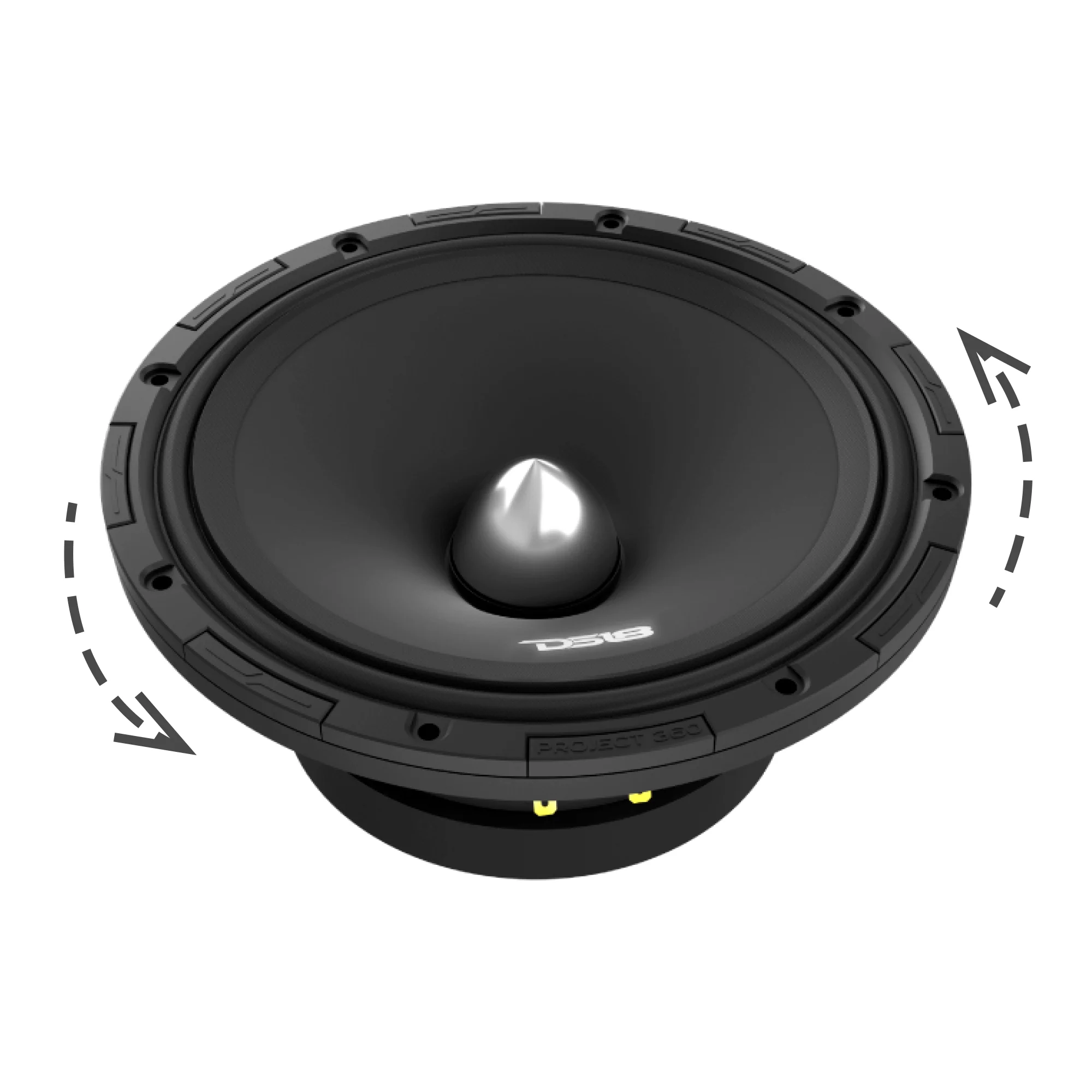 DS18 PROJECT360 8"" Mid-High 98 dB Loudspeaker - 300W RMS 4-Ohm w/Bullet- Rotating Recone Design For Quick Repair