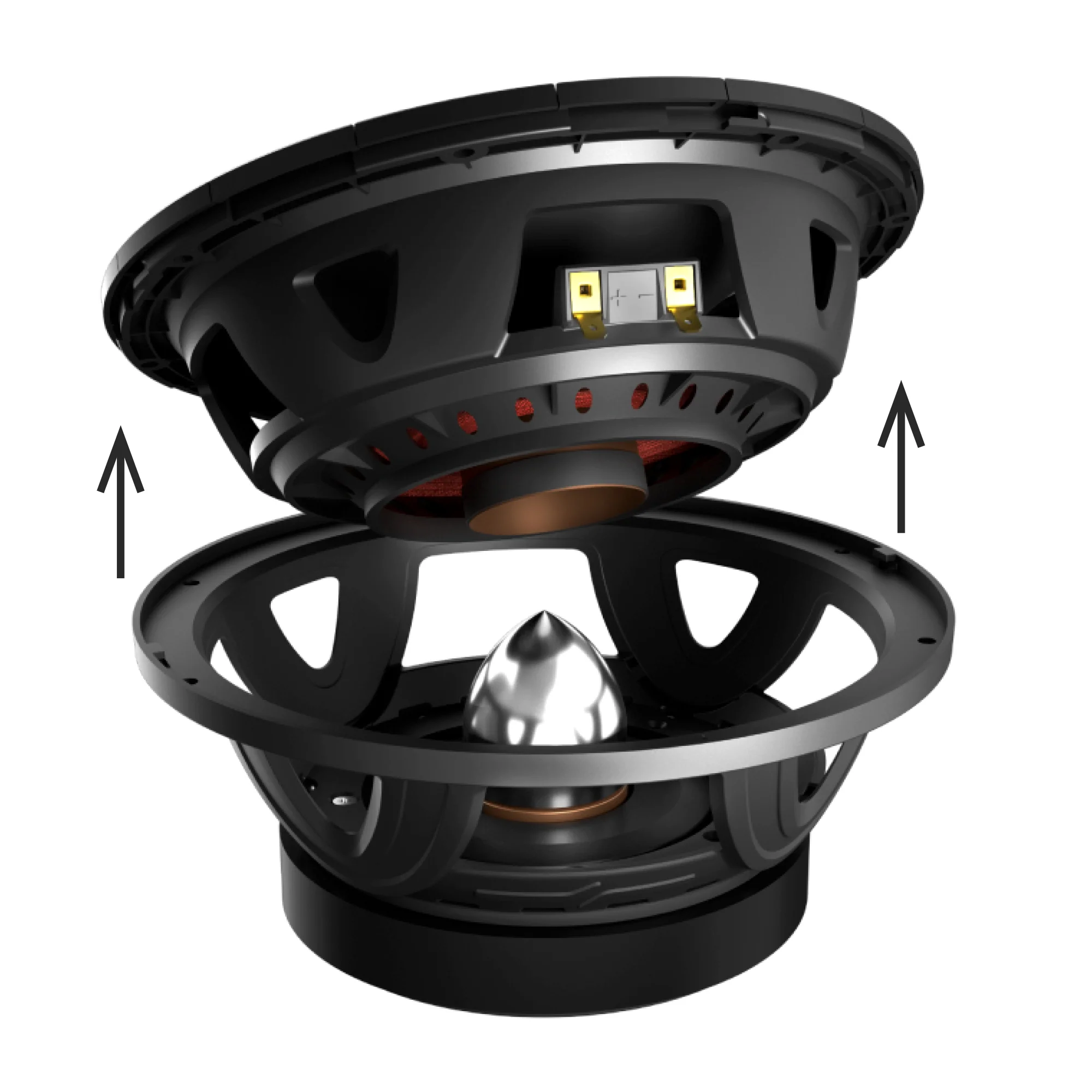 DS18 PROJECT360 8"" Mid-High 98 dB Loudspeaker - 300W RMS 4-Ohm w/Bullet- Rotating Recone Design For Quick Repair