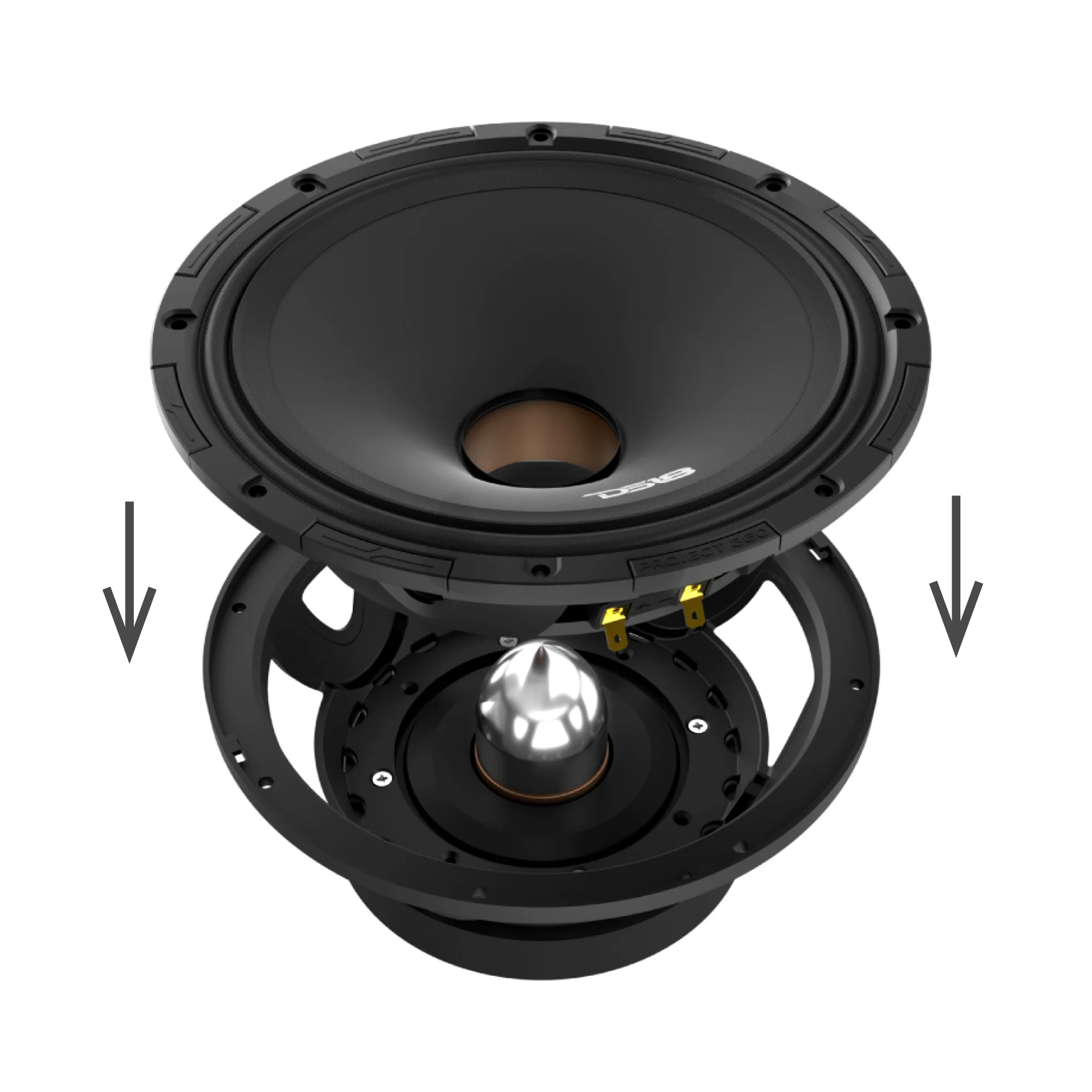DS18 PROJECT360 8"" Mid-High 98 dB Loudspeaker - 300W RMS 4-Ohm w/Bullet- Rotating Recone Design For Quick Repair
