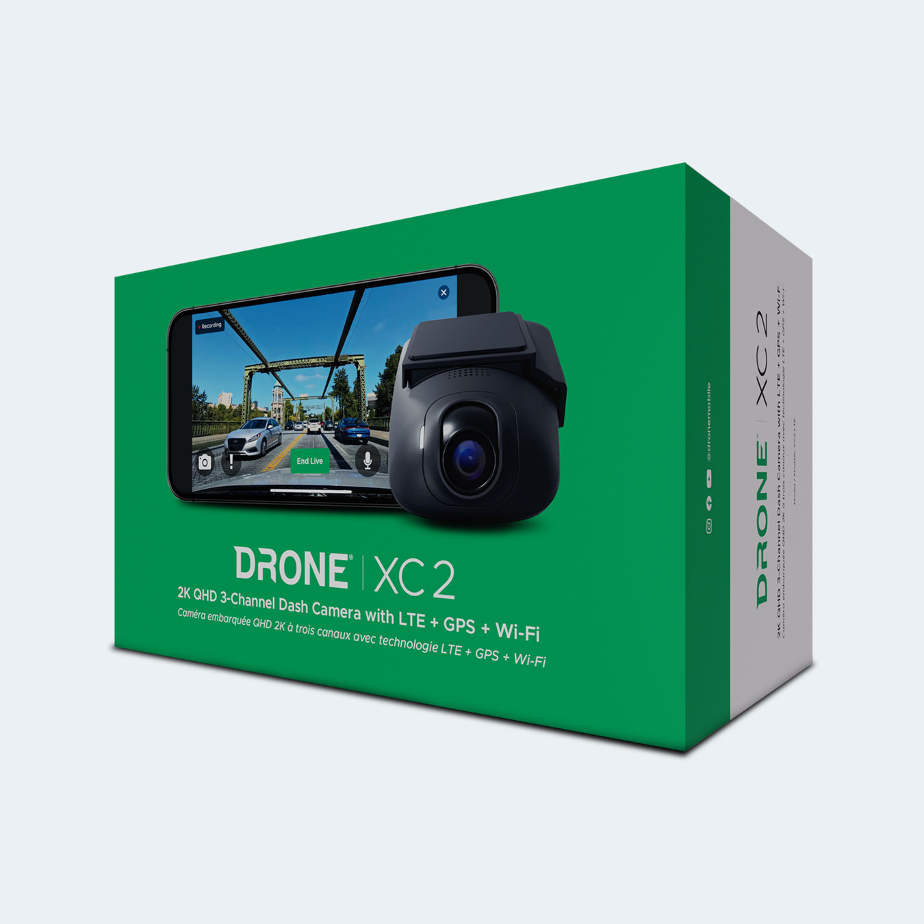 DRONE MOBILE XC2 3 CHANNEL DASH CAMERA WITH 4G LTE + GPS CONNECTIVITY - LIVE VIEW ANYWHERE