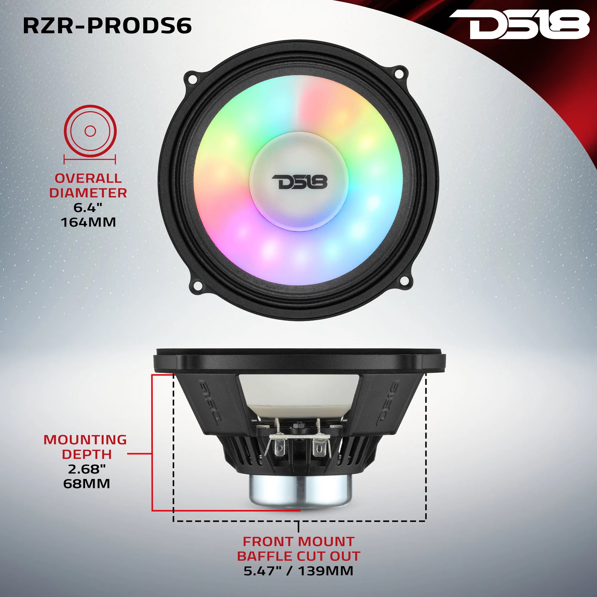 DS18 Polaris RZR-PRO 2020-Up 6.5" Dashboard Speakers with Digital LED Lighting - 150W RMS, Neodymium Magnet, OEM Fit