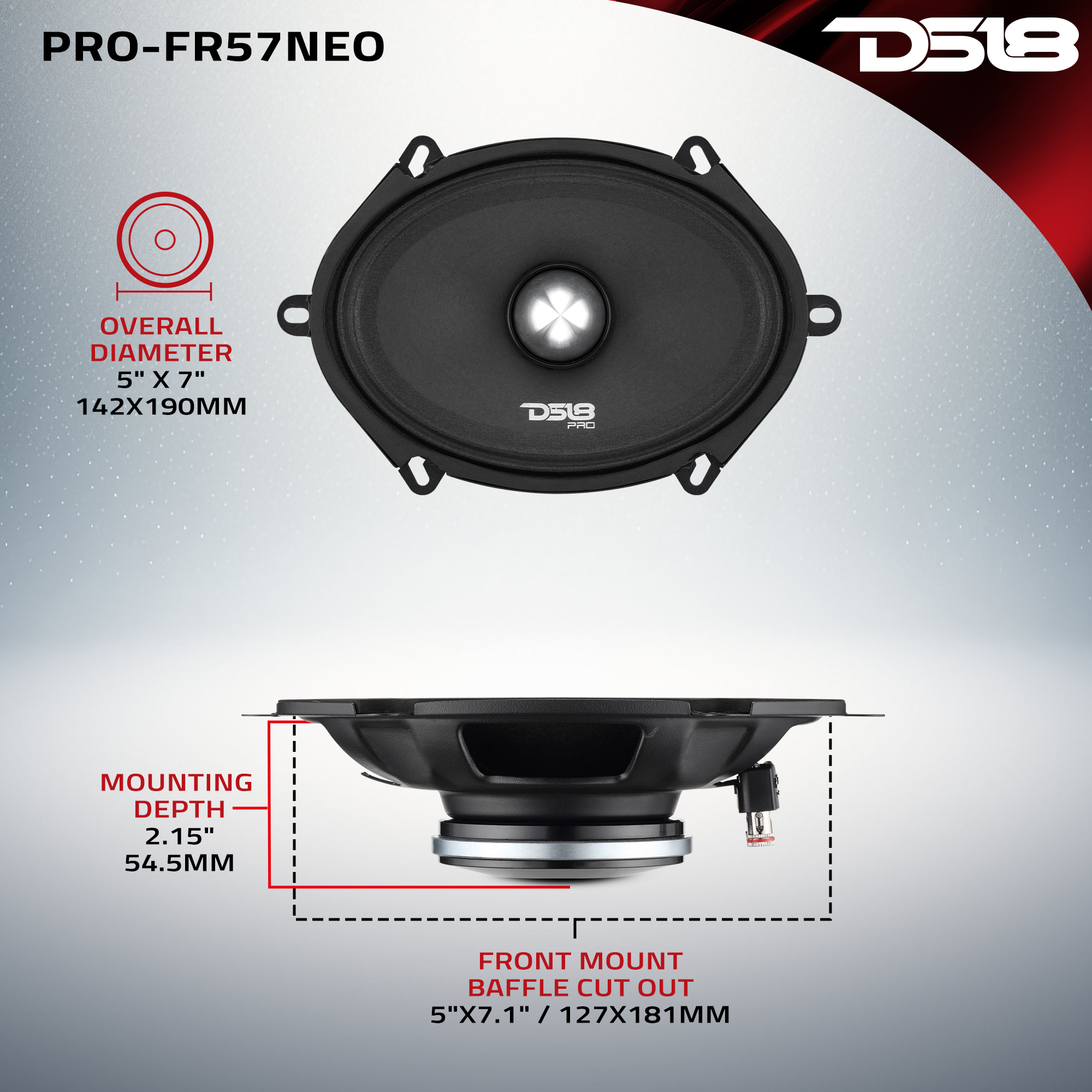DS18 PRO-FR 5x7" Full Range Loudspeaker with Bullet and Grill 225 Watts RMS @ 4 OHM