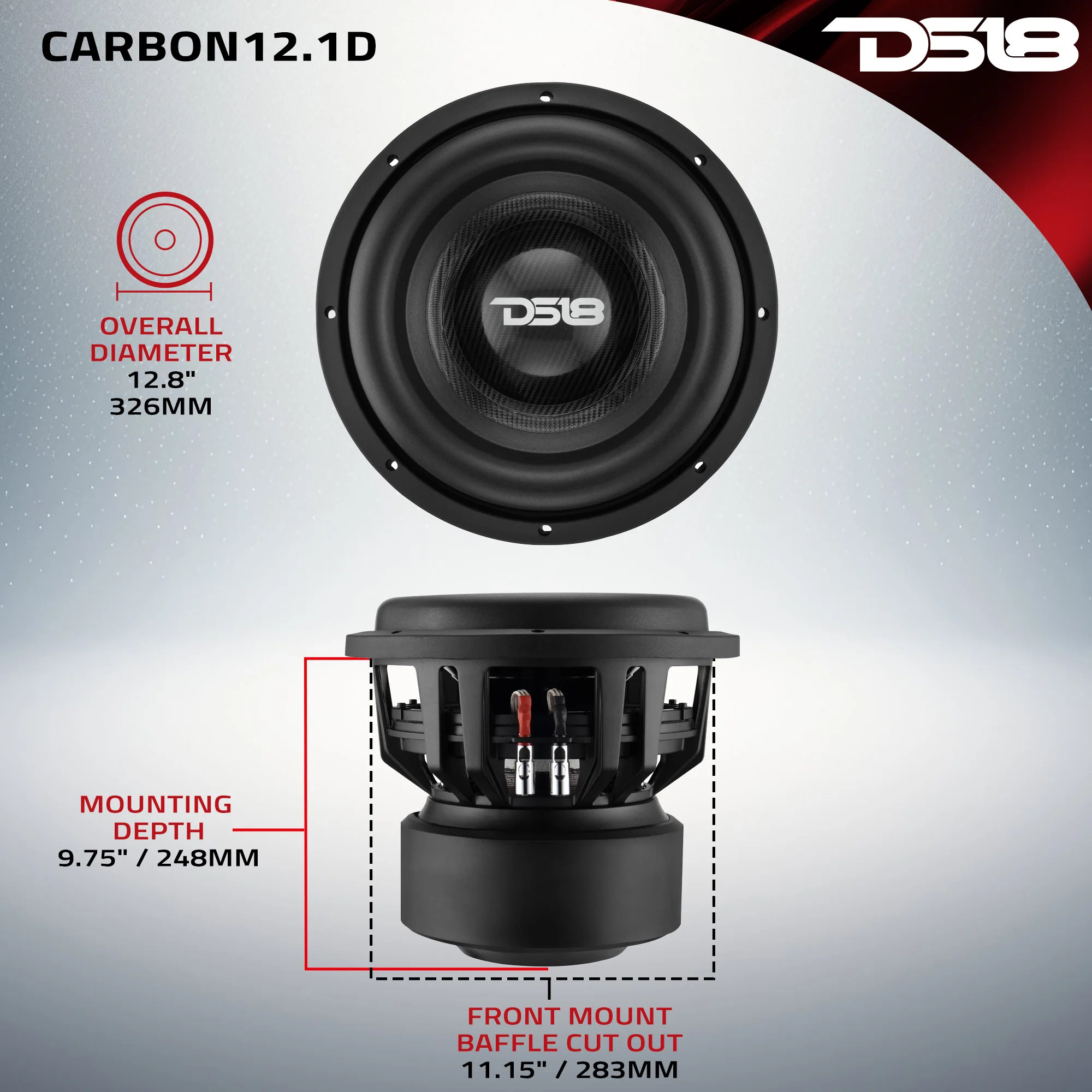 DS18 CARBON HIGH EXCURSION SUBWOOFERS WITH CARBON FIBER CONE 12" | 3500 Watts RMS | 1O | DVC