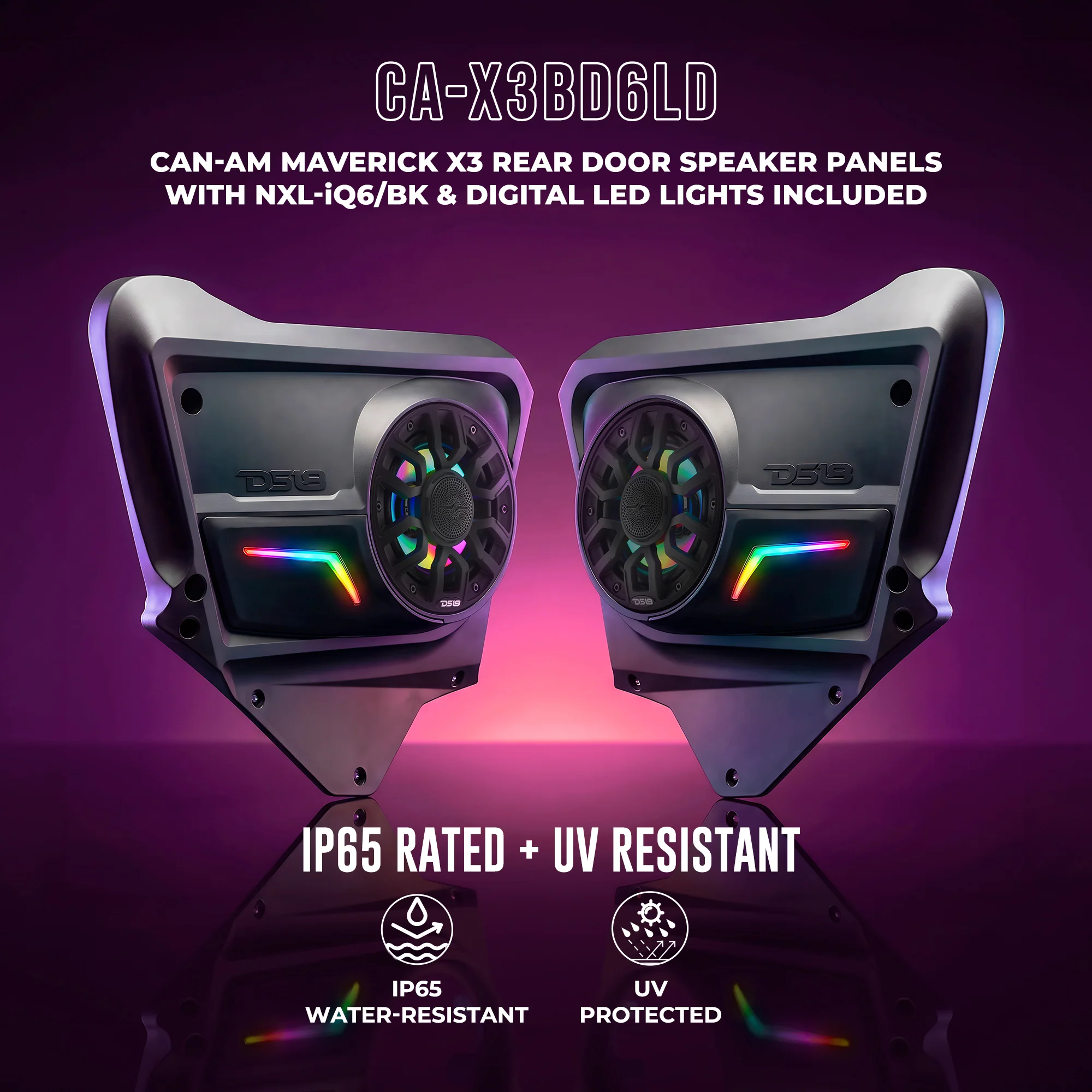 DS18 6.5" Loaded Back Door Speaker Panels | 4 Doors Can-am Maverick X3 | 2017-UP | OEM Fit | IP65 | 1 Pair of NXL-IQ6/BK Included