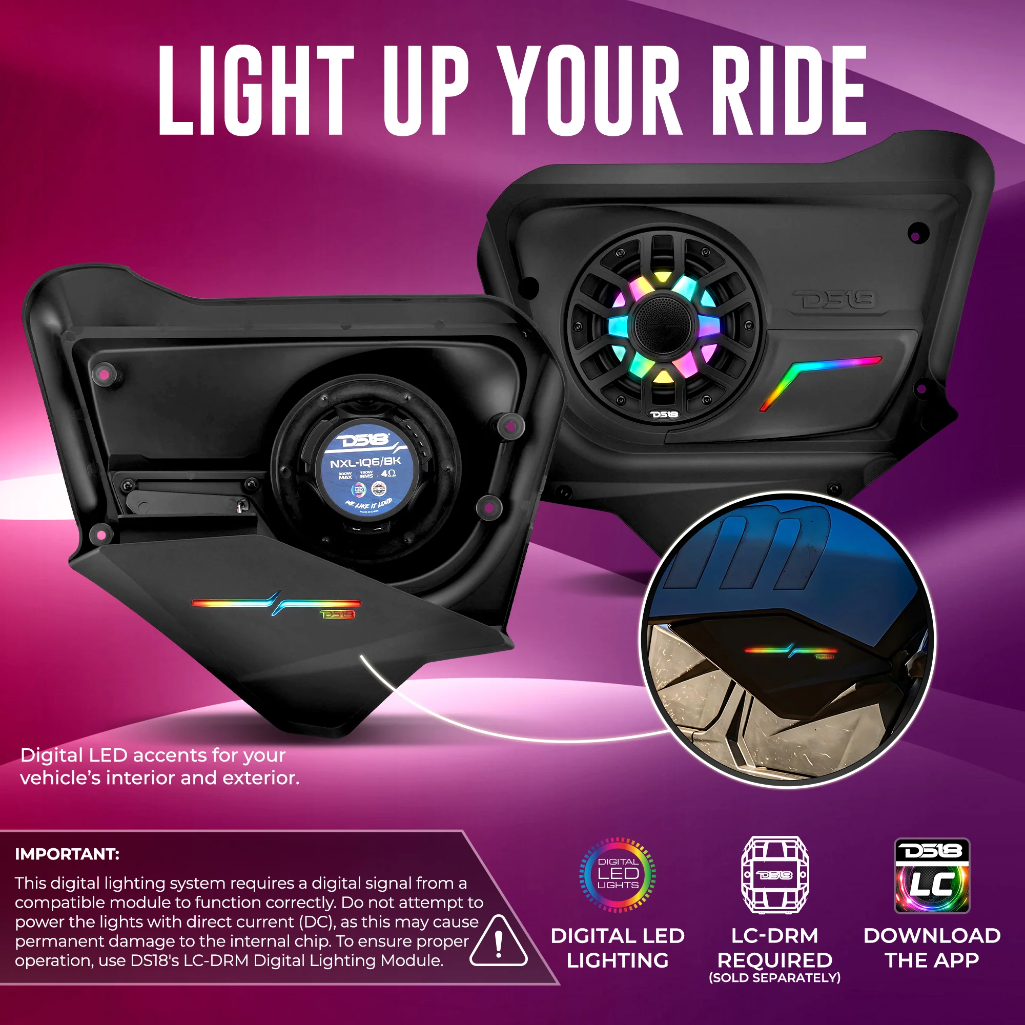 DS18 6.5" Loaded Back Door Speaker Panels | 4 Doors Can-am Maverick X3 | 2017-UP | OEM Fit | IP65 | 1 Pair of NXL-IQ6/BK Included