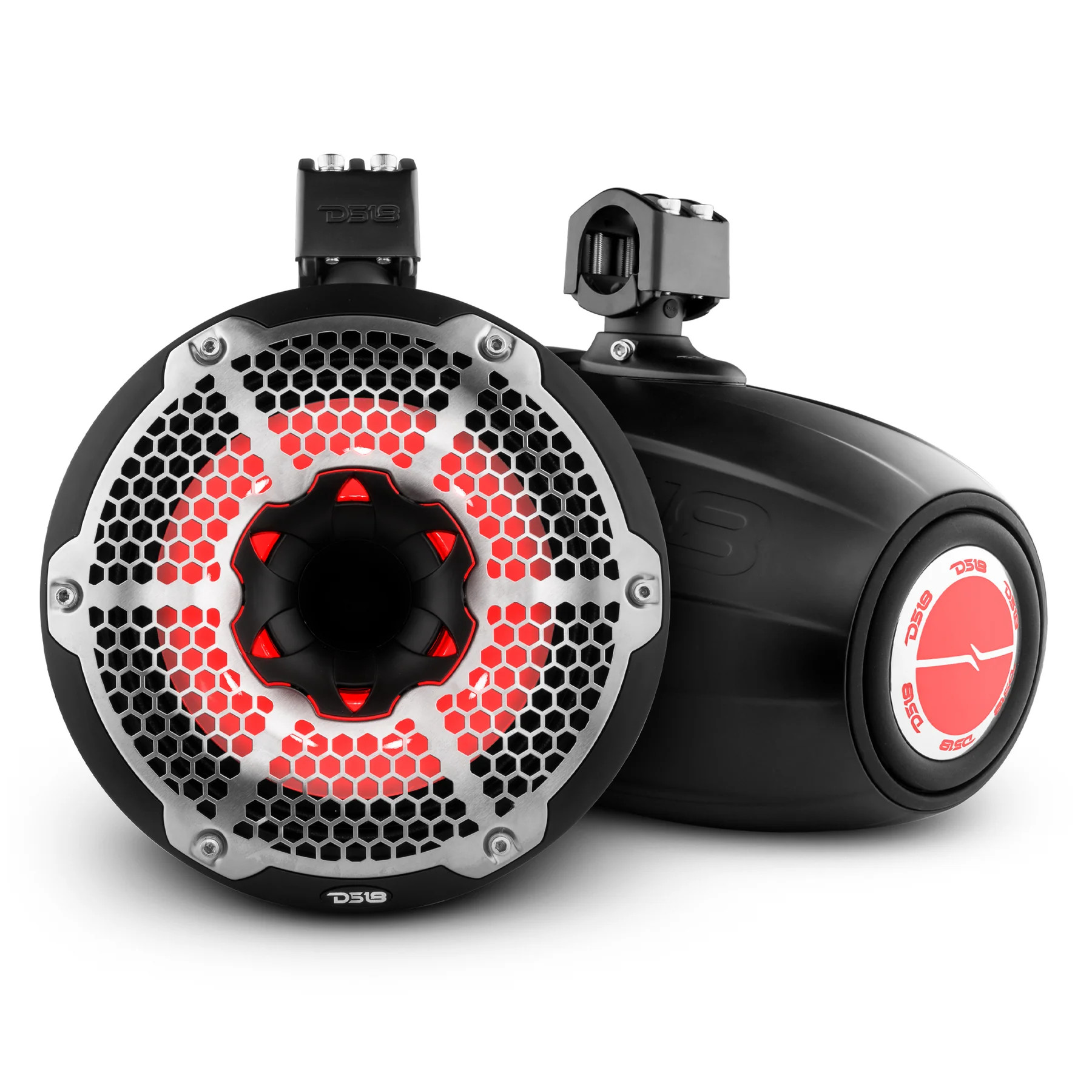 DS18 HYDRO 10" Neodymium Marine Towers with Built-in Passive Radiator, 1" Driver and Rgb LED Light 900 Watts Black