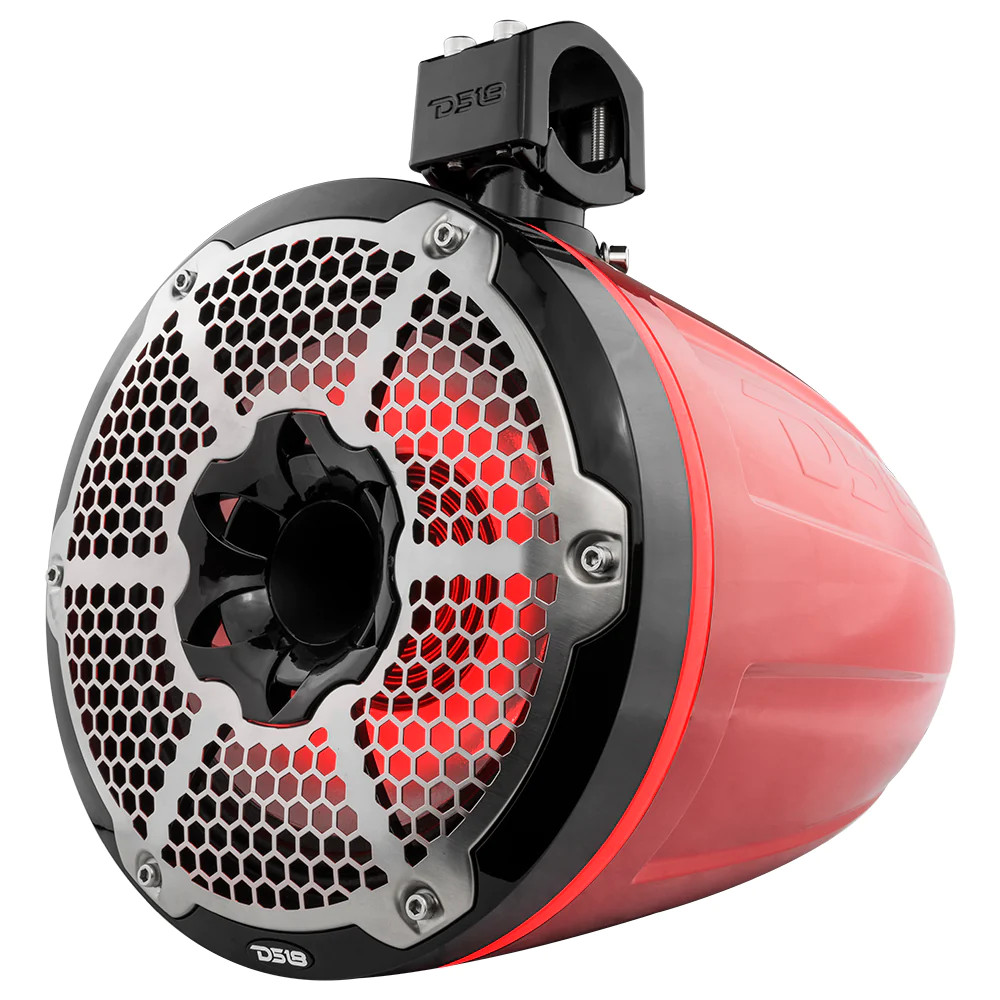 DS18 HYDRO 10" Neodymium Marine Towers with Built-in Passive Radiator, 1" Driver and Rgb LED Light 900 Watts - RED