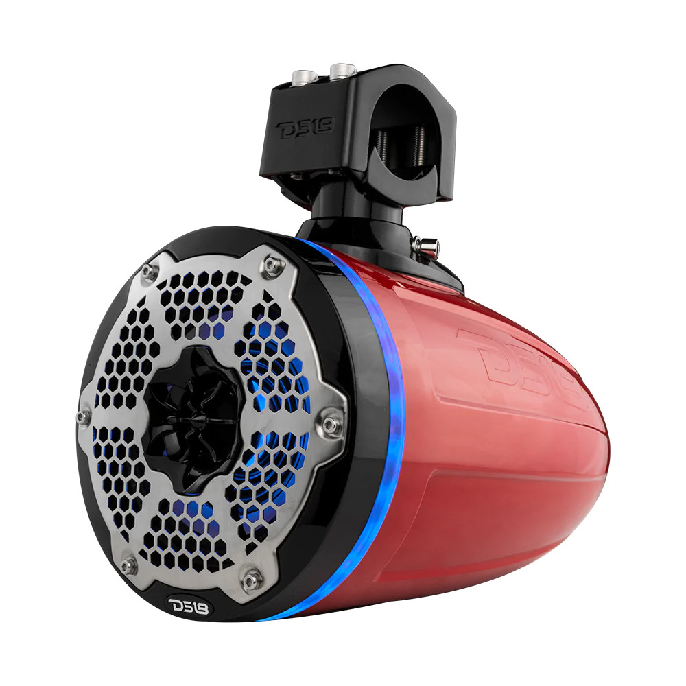 DS18 HYDRO 6.5" NEODYNIUM MARINE TOWERS WITH BUILT IN PASSIVE RADIATOR, 1" DRIVER AND RGB LED LIGHTS - 450 WATTS - RED