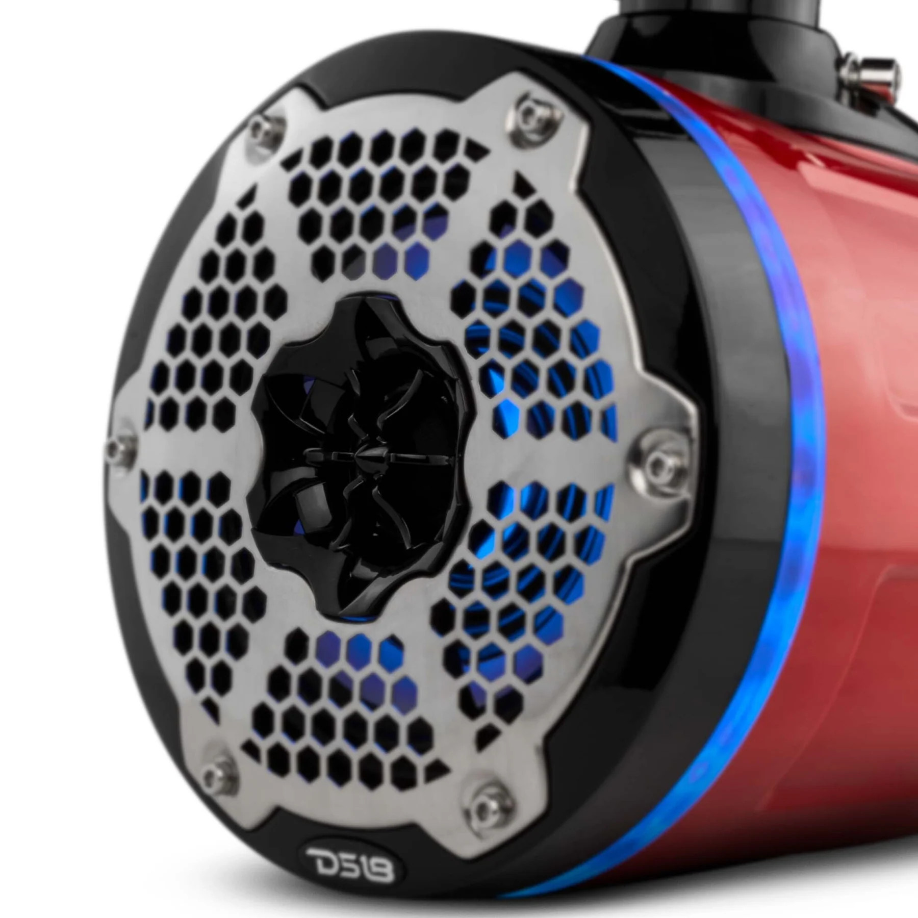 DS18 HYDRO 6.5" NEODYNIUM MARINE TOWERS WITH BUILT IN PASSIVE RADIATOR, 1" DRIVER AND RGB LED LIGHTS - 450 WATTS - RED