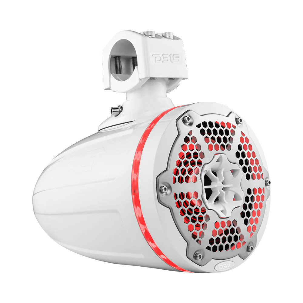 DS18 HYDRO 6.5" NEODYNIUM MARINE TOWERS WITH BUILT IN PASSIVE RADIATOR, 1" DRIVER AND RGB LED LIGHTS - 450 WATTS - WHITE