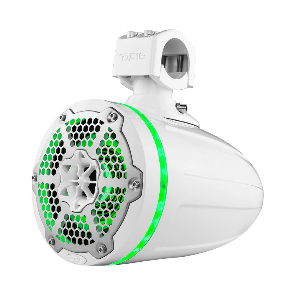 DS18 HYDRO 6.5" NEODYNIUM MARINE TOWERS WITH BUILT IN PASSIVE RADIATOR, 1" DRIVER AND RGB LED LIGHTS - 450 WATTS - WHITE