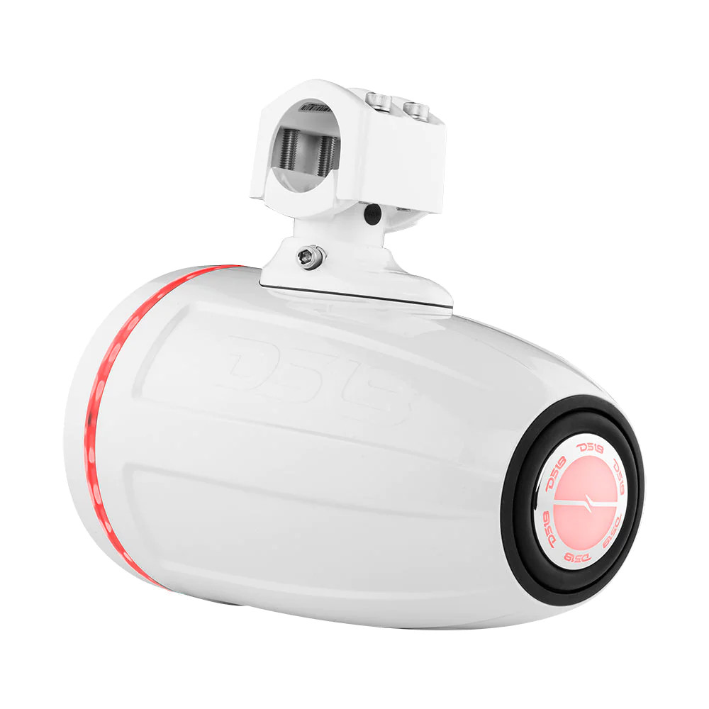 DS18 HYDRO 6.5" NEODYNIUM MARINE TOWERS WITH BUILT IN PASSIVE RADIATOR, 1" DRIVER AND RGB LED LIGHTS - 450 WATTS - WHITE