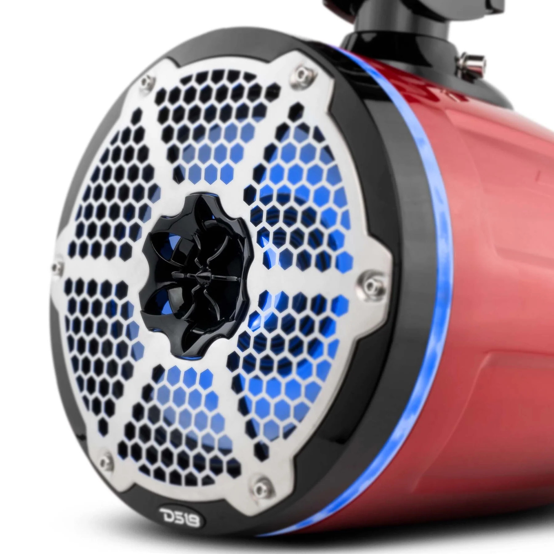 DS18 HYDRO 8" NEODYNIUM MARINE TOWER WITH BUILT IN PASSIVE RADIATOR & 1" DRIVER, RGB LED LIGHTS BUILT IN, 550 WATTS - RED