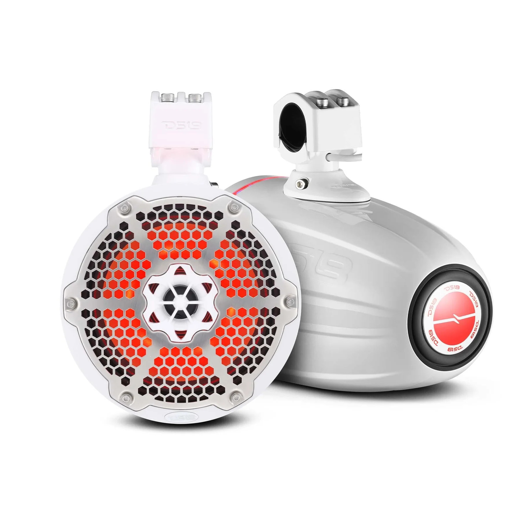 DS18 HYDRO 8" NEODYNIUM MARINE TOWER WITH BUILT IN PASSIVE RADIATOR & 1" DRIVER, RGB LED LIGHTS BUILT IN, 550 WATTS - WHITE