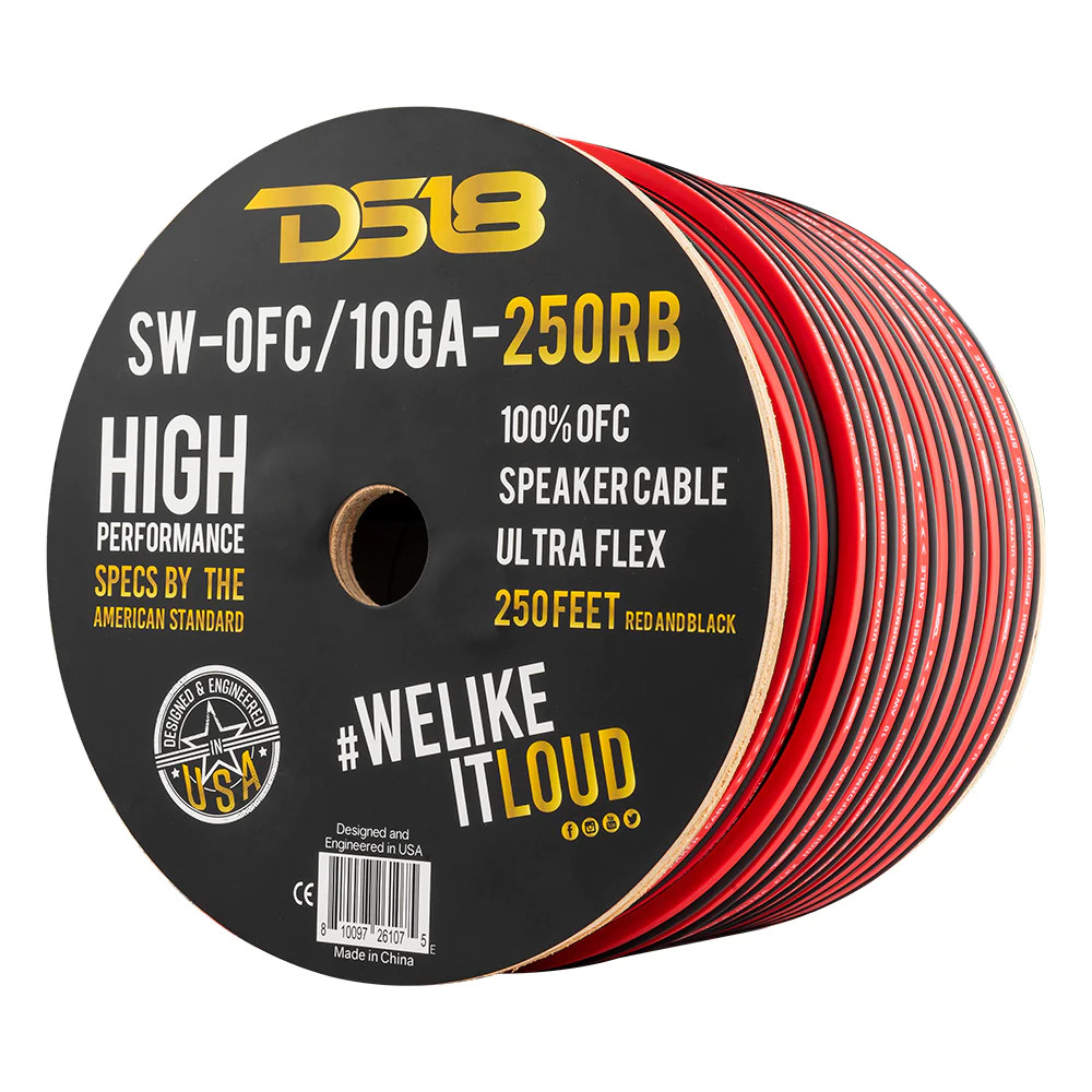 DS18 OFC COPPER 10GA SPEAKER WIRE 250' ROLL - RED/BLACK