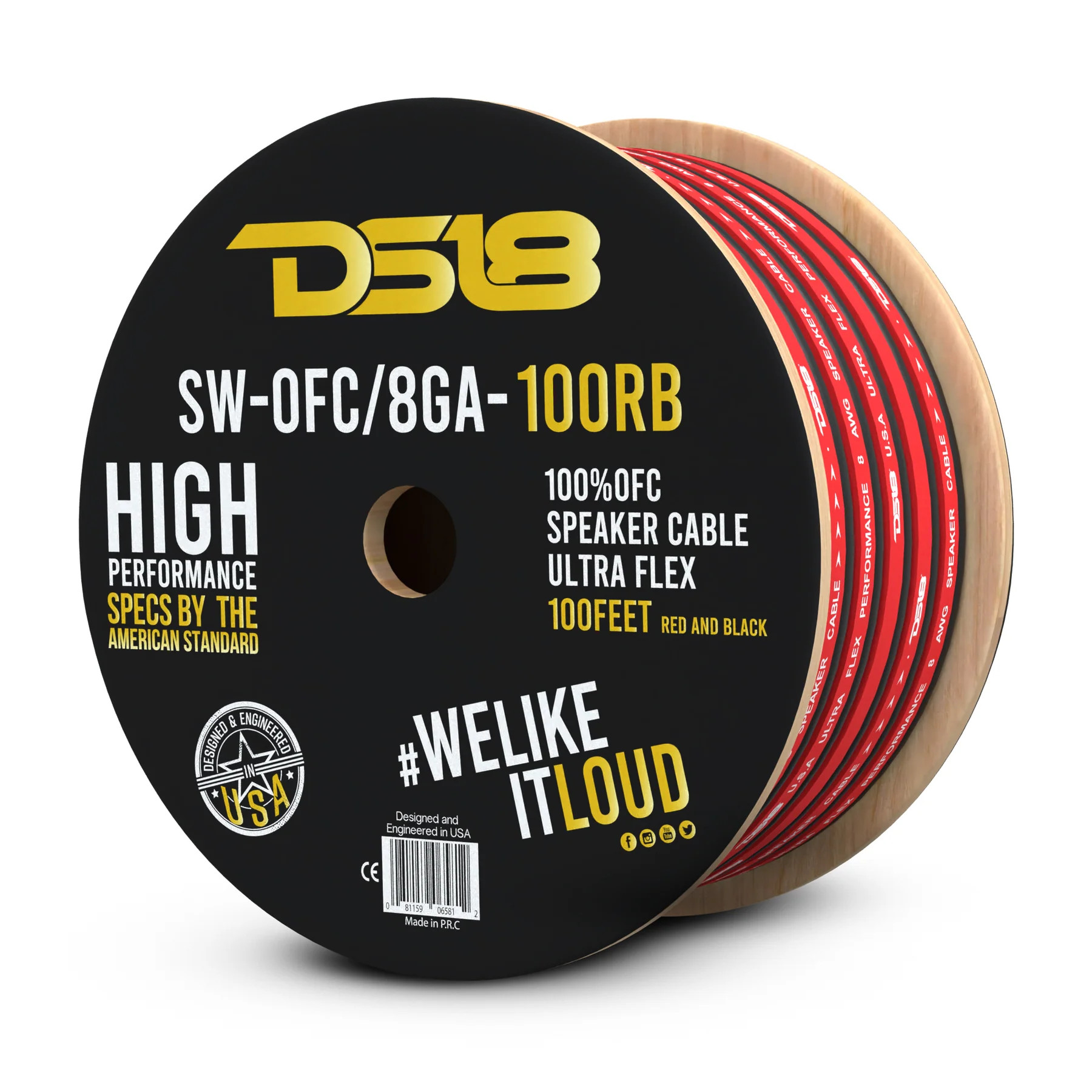 DS18 OFC COPPER 8GA SPEAKER WIRE 100' ROLL - RED/BLACK