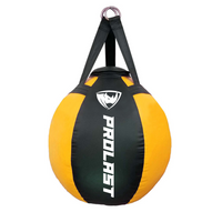 Prolast 70lb Wrecking Ball Round Heavy Bag Black // Yellow Prolast 70lb Wrecking Ball Round Heavy Bag Black // Yellow