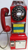 Automatic Electric Three Slot Red Pay Telephone 1950's Operational met Coil Line