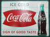 Coca-Cola Fishtail Horizontal Embossed Tacker Sign Discontinued