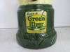 Green River porcelain syrup dispenser with glass and gallon syrup bottle