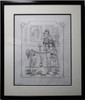 Soda Fountain Daydreaming Attendant Lee Dubin Framed Original Pencil Sketch