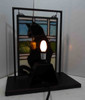 Black Cat Halloween Tabletop Stain Glass Window with Stand