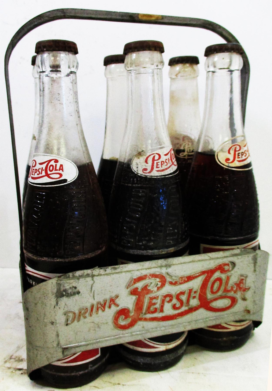Pepsi-Cola Six Pack Aluminum Bottle Carrier with Bottles