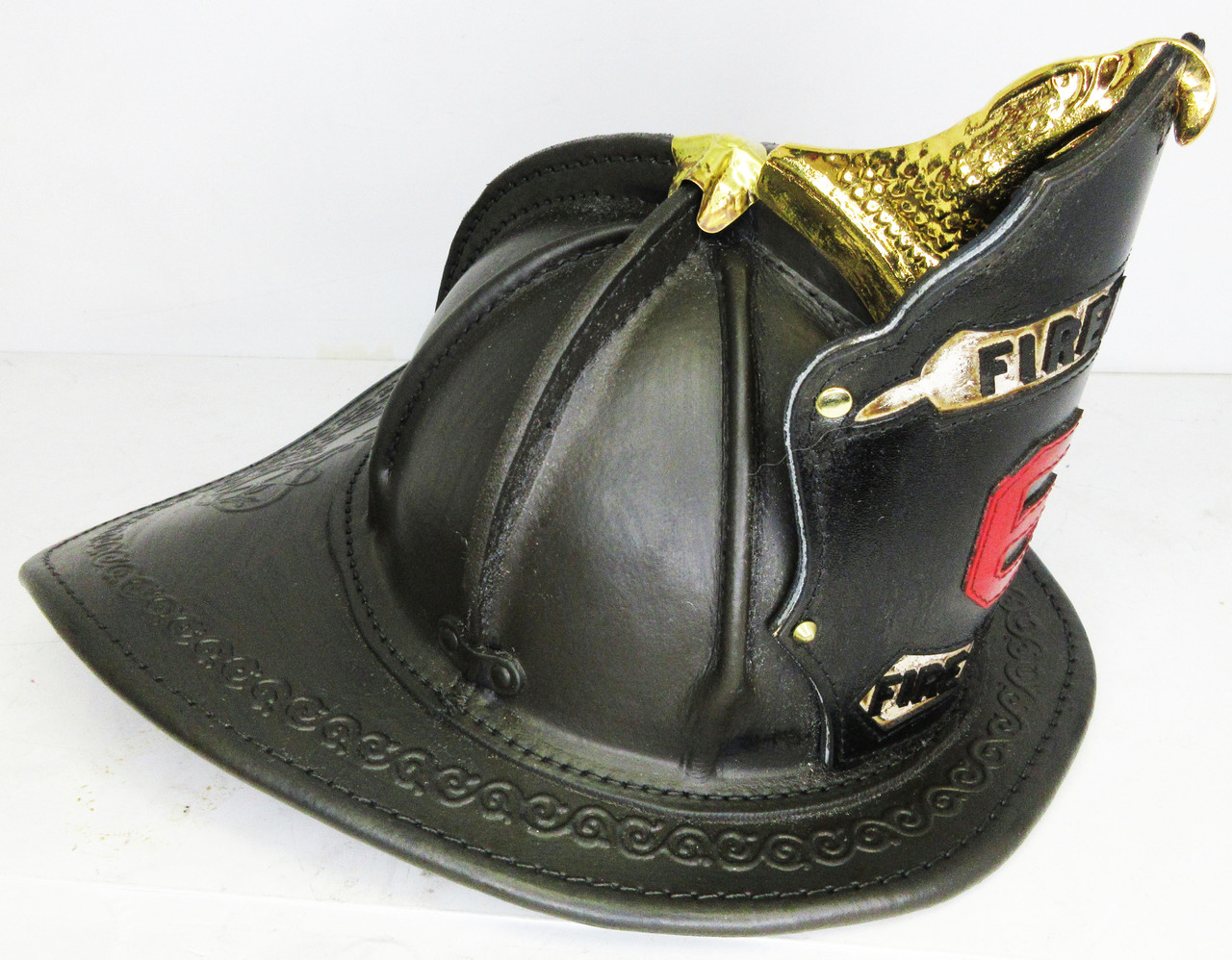 High Eagle Black Leather Fire Helmet Custom Shield 6 - American