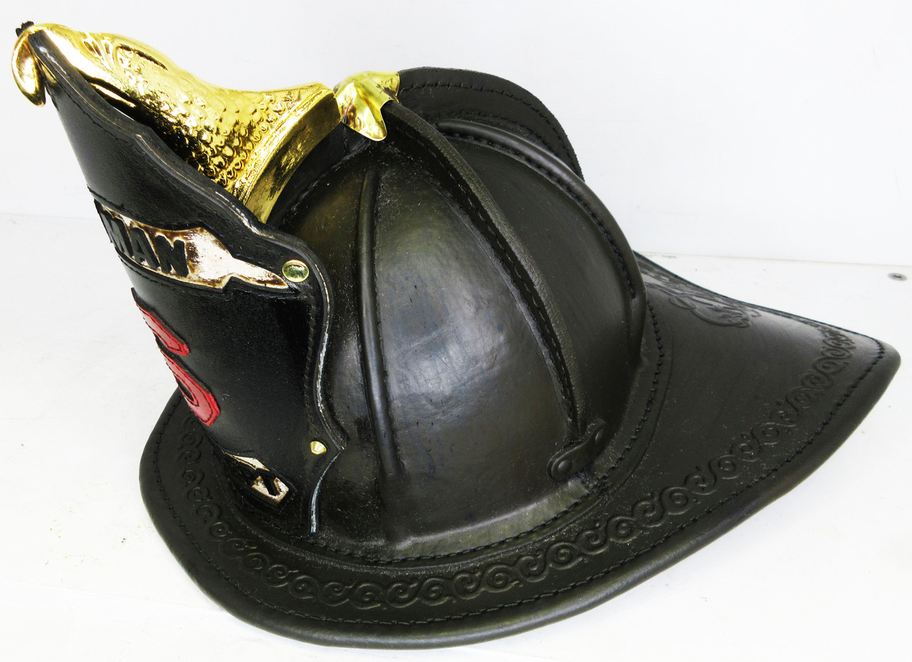 High Eagle Black Leather Fire Helmet Custom Shield 6 - American